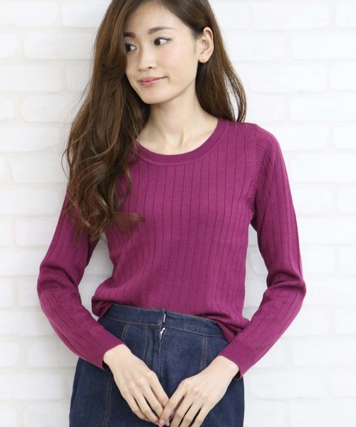 HER CLOSET(ハークローゼット)の「【HERCLOSET】クルーネックワイドリブベーシックニット(ニット/セーター・レディース・ホワイト/ライトブルー/ブラック/パープル/ネイビー/グレー/オリーブ/イエロー/ラベンダー/サーモンピンク・M)」の7枚目の写真