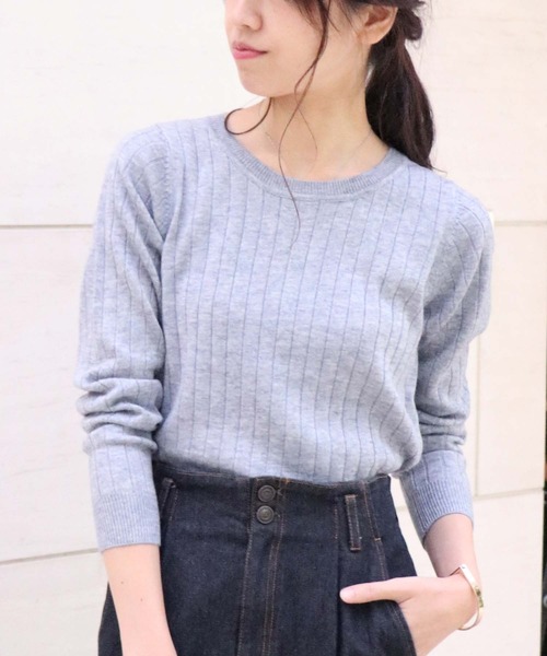 HER CLOSET(ハークローゼット)の「【HERCLOSET】クルーネックワイドリブベーシックニット(ニット/セーター・レディース・ホワイト/ライトブルー/ブラック/パープル/ネイビー/グレー/オリーブ/イエロー/ラベンダー/サーモンピンク・M)」の1枚目の写真