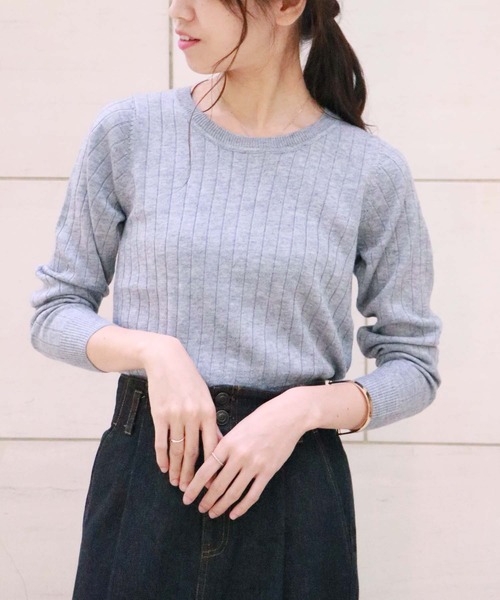 HER CLOSET(ハークローゼット)の「【HERCLOSET】クルーネックワイドリブベーシックニット(ニット/セーター・レディース・ホワイト/ライトブルー/ブラック/パープル/ネイビー/グレー/オリーブ/イエロー/ラベンダー/サーモンピンク・M)」の18枚目の写真