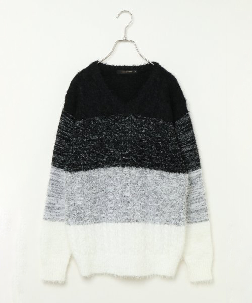 VENCEEXCHANGE（ヴァンスエクスチェンジ）の「フェザー前身ケーブルニットプルオーバー（ニット/セーター・メンズ・ホワイト/ブラック/ワインレッド・M/L）」の3枚目の写真