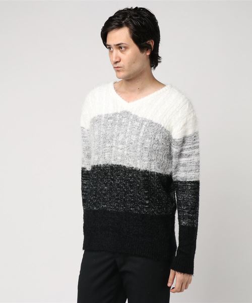 VENCEEXCHANGE（ヴァンスエクスチェンジ）の「フェザー前身ケーブルニットプルオーバー（ニット/セーター・メンズ・ホワイト/ブラック/ワインレッド・M/L）」の6枚目の写真