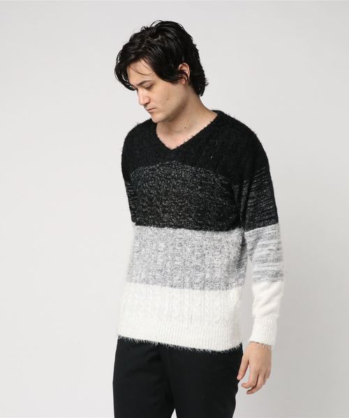 VENCEEXCHANGE（ヴァンスエクスチェンジ）の「フェザー前身ケーブルニットプルオーバー（ニット/セーター・メンズ・ホワイト/ブラック/ワインレッド・M/L）」の4枚目の写真