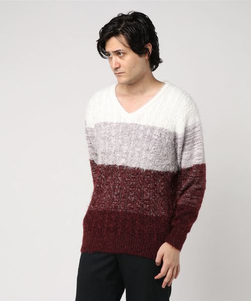 VENCEEXCHANGE（ヴァンスエクスチェンジ）の「フェザー前身ケーブルニットプルオーバー（ニット/セーター・メンズ・ホワイト/ブラック/ワインレッド・M/L）」の7枚目の写真
