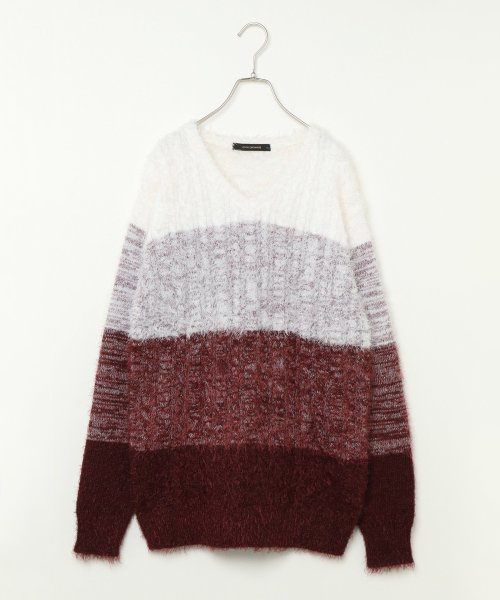 VENCEEXCHANGE（ヴァンスエクスチェンジ）の「フェザー前身ケーブルニットプルオーバー（ニット/セーター・メンズ・ホワイト/ブラック/ワインレッド・M/L）」の9枚目の写真