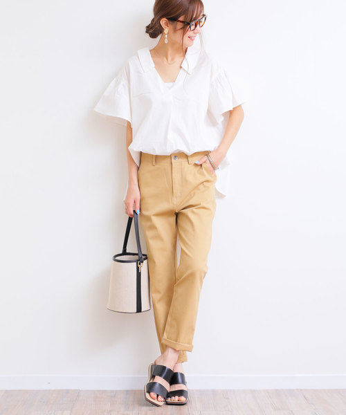 andme(アンドミー)の「ストレッチツイルチノロングパンツ(チノパンツ・レディース・チャコールグレー/ブラック/ベージュ/ネイビー/カーキ・M/L)」の11枚目の写真