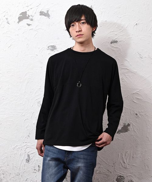 MinoriTY（マイノリティ）の「3点セット/TRドルマンロンT+タンクトップ+ネックレス アンサンブル（Tシャツ/カットソー・メンズ・ホワイト/チャコールグレー/ブラック/ピンク・M/L/XL）」の4枚目の写真