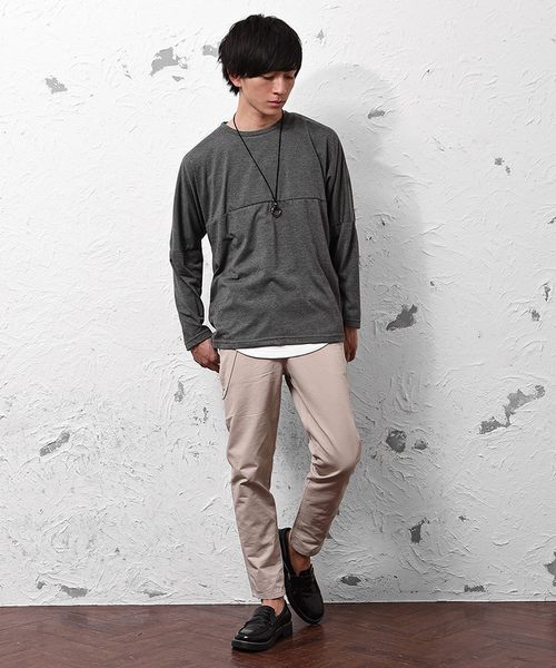 MinoriTY（マイノリティ）の「3点セット/TRドルマンロンT+タンクトップ+ネックレス アンサンブル（Tシャツ/カットソー・メンズ・ホワイト/チャコールグレー/ブラック/ピンク・M/L/XL）」の5枚目の写真