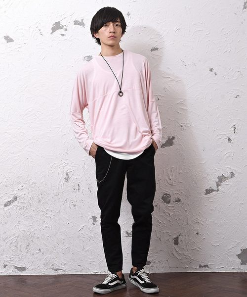 MinoriTY（マイノリティ）の「3点セット/TRドルマンロンT+タンクトップ+ネックレス アンサンブル（Tシャツ/カットソー・メンズ・ホワイト/チャコールグレー/ブラック/ピンク・M/L/XL）」の16枚目の写真