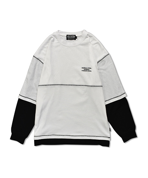 DOUBLE STEAL(ダブルスティール)の「Layered Stitch Long Tee(Tシャツ/カットソー・メンズ・ホワイト×ブラック/ブラック×ブラック/ホワイト×パープル/ブラック×パープル・MEDIUM/LARGE/X-LARGE)」の2枚目の写真
