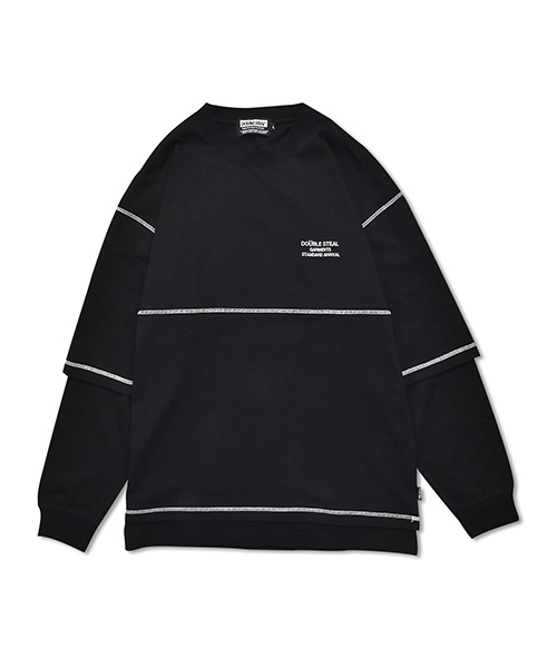 DOUBLE STEAL(ダブルスティール)の「Layered Stitch Long Tee(Tシャツ/カットソー・メンズ・ホワイト×ブラック/ブラック×ブラック/ホワイト×パープル/ブラック×パープル・MEDIUM/LARGE/X-LARGE)」の1枚目の写真