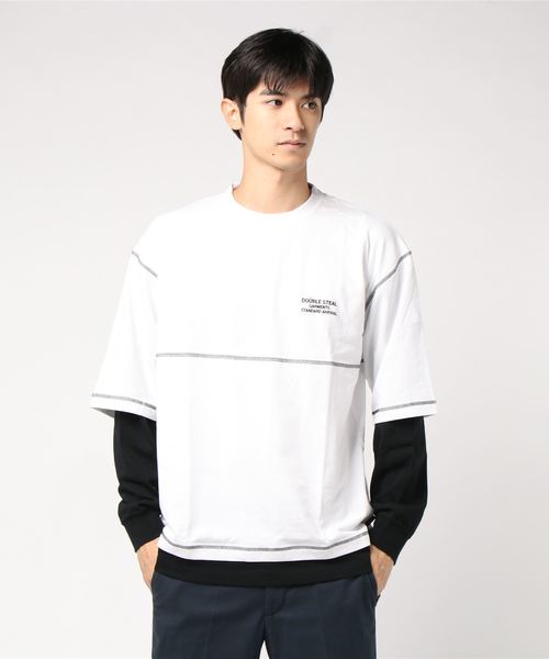 DOUBLE STEAL(ダブルスティール)の「Layered Stitch Long Tee(Tシャツ/カットソー・メンズ・ホワイト×ブラック/ブラック×ブラック/ホワイト×パープル/ブラック×パープル・MEDIUM/LARGE/X-LARGE)」の9枚目の写真