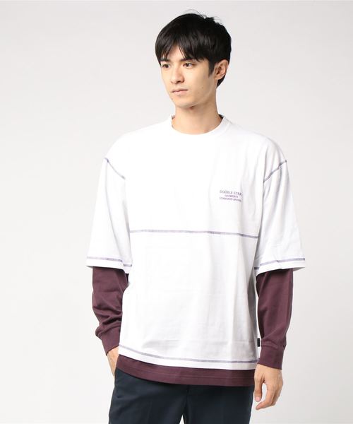 DOUBLE STEAL(ダブルスティール)の「Layered Stitch Long Tee(Tシャツ/カットソー・メンズ・ホワイト×ブラック/ブラック×ブラック/ホワイト×パープル/ブラック×パープル・MEDIUM/LARGE/X-LARGE)」の10枚目の写真