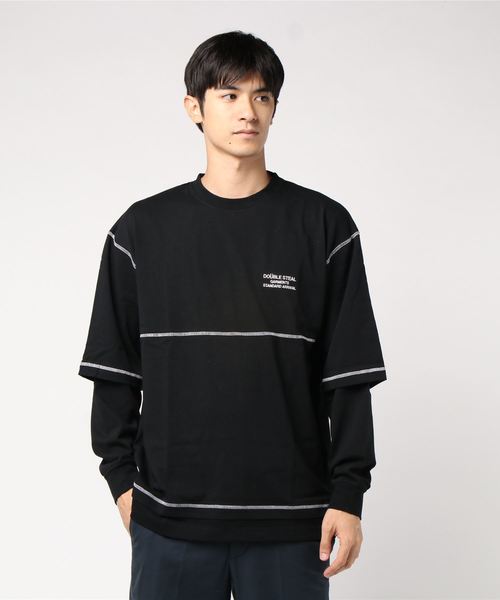 DOUBLE STEAL(ダブルスティール)の「Layered Stitch Long Tee(Tシャツ/カットソー・メンズ・ホワイト×ブラック/ブラック×ブラック/ホワイト×パープル/ブラック×パープル・MEDIUM/LARGE/X-LARGE)」の12枚目の写真