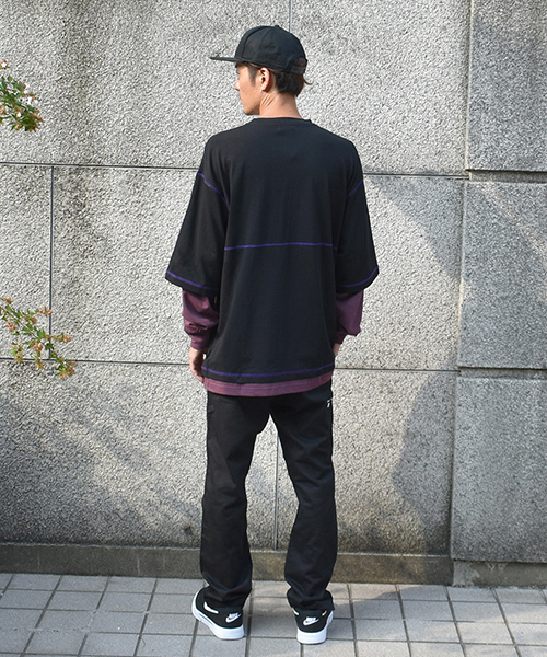 DOUBLE STEAL(ダブルスティール)の「Layered Stitch Long Tee(Tシャツ/カットソー・メンズ・ホワイト×ブラック/ブラック×ブラック/ホワイト×パープル/ブラック×パープル・MEDIUM/LARGE/X-LARGE)」の7枚目の写真