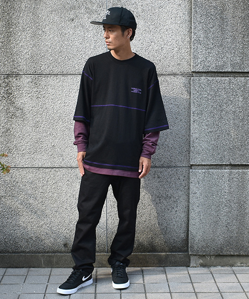 DOUBLE STEAL(ダブルスティール)の「Layered Stitch Long Tee(Tシャツ/カットソー・メンズ・ホワイト×ブラック/ブラック×ブラック/ホワイト×パープル/ブラック×パープル・MEDIUM/LARGE/X-LARGE)」の13枚目の写真