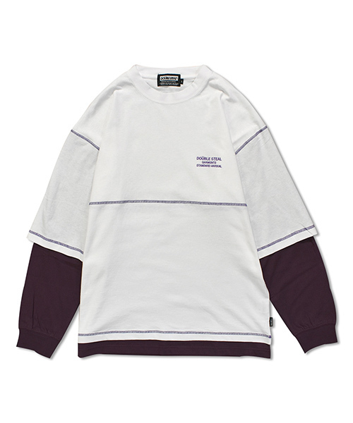 DOUBLE STEAL(ダブルスティール)の「Layered Stitch Long Tee(Tシャツ/カットソー・メンズ・ホワイト×ブラック/ブラック×ブラック/ホワイト×パープル/ブラック×パープル・MEDIUM/LARGE/X-LARGE)」の14枚目の写真