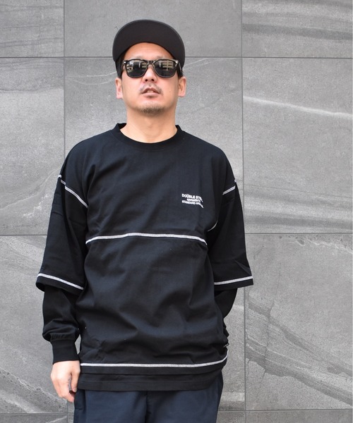 DOUBLE STEAL(ダブルスティール)の「Layered Stitch Long Tee(Tシャツ/カットソー・メンズ・ホワイト×ブラック/ブラック×ブラック/ホワイト×パープル/ブラック×パープル・MEDIUM/LARGE/X-LARGE)」の15枚目の写真