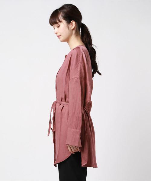 DouDou（ドゥドゥ）の「ベルト付前開きシャツ2（シャツ/ブラウス・レディース・グレー/ピンク・FREE）」の3枚目の写真