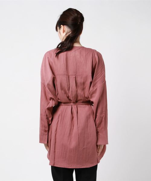 DouDou（ドゥドゥ）の「ベルト付前開きシャツ2（シャツ/ブラウス・レディース・グレー/ピンク・FREE）」の4枚目の写真