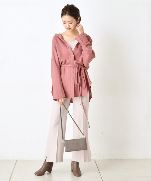 DouDou（ドゥドゥ）の「ベルト付前開きシャツ2（シャツ/ブラウス・レディース・グレー/ピンク・FREE）」の5枚目の写真