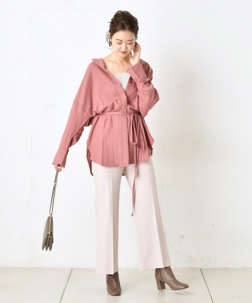 DouDou（ドゥドゥ）の「ベルト付前開きシャツ2（シャツ/ブラウス・レディース・グレー/ピンク・FREE）」の6枚目の写真