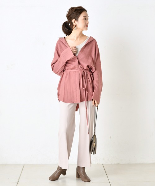 DouDou（ドゥドゥ）の「ベルト付前開きシャツ2（シャツ/ブラウス・レディース・グレー/ピンク・FREE）」の7枚目の写真