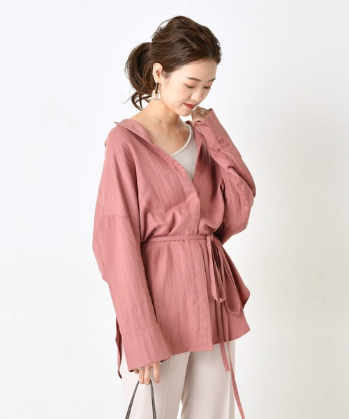 DouDou（ドゥドゥ）の「ベルト付前開きシャツ2（シャツ/ブラウス・レディース・グレー/ピンク・FREE）」の9枚目の写真
