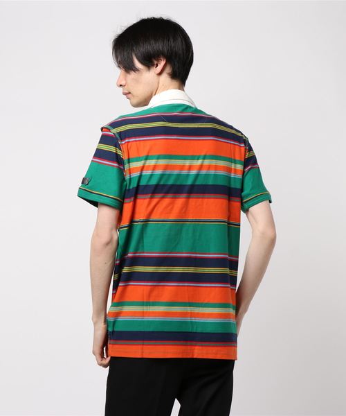 Desigual(デシグアル)の「オウム入りグリーン&オレンジストライプポロシャツ(ポロシャツ・メンズ・オレンジ・M/3L/S/L/2L)」の3枚目の写真