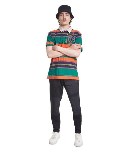 Desigual(デシグアル)の「オウム入りグリーン&オレンジストライプポロシャツ(ポロシャツ・メンズ・オレンジ・M/3L/S/L/2L)」の8枚目の写真