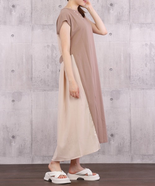 Coo+i(クーイ)の「異素材バックプリーツワンピース(ワンピース・レディース・モカ/カーキ/ブラック/ネイビー/グレー/チャコールグレー×ブラック/ベージュ/チャコールグレー/グレー系その他・FREE)」の20枚目の写真
