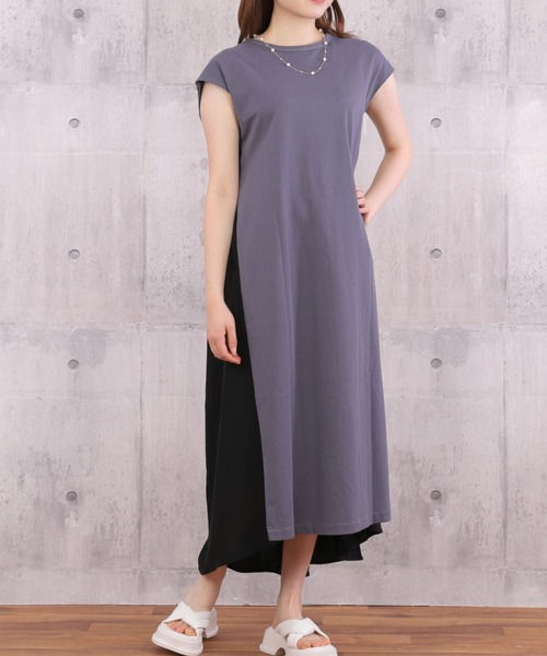 Coo+i(クーイ)の「異素材バックプリーツワンピース(ワンピース・レディース・モカ/カーキ/ブラック/ネイビー/グレー/チャコールグレー×ブラック/ベージュ/チャコールグレー/グレー系その他・FREE)」の16枚目の写真