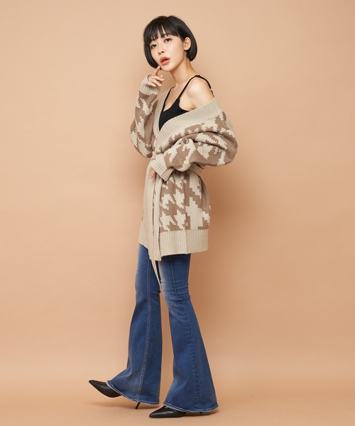 SPIRALGIRL（スパイラルガール）の「ハウンドトゥースガウン（カーディガン/ボレロ・レディース・ベージュ/グレー・FREE）」の5枚目の写真