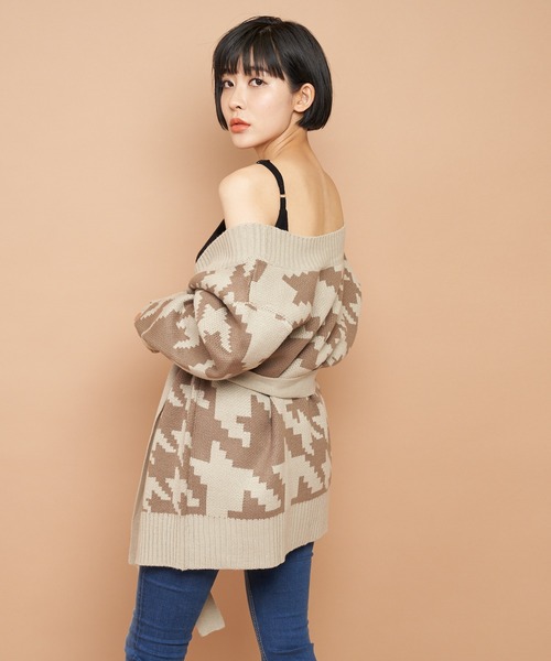 SPIRALGIRL（スパイラルガール）の「ハウンドトゥースガウン（カーディガン/ボレロ・レディース・ベージュ/グレー・FREE）」の6枚目の写真