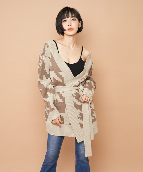 SPIRALGIRL（スパイラルガール）の「ハウンドトゥースガウン（カーディガン/ボレロ・レディース・ベージュ/グレー・FREE）」の7枚目の写真