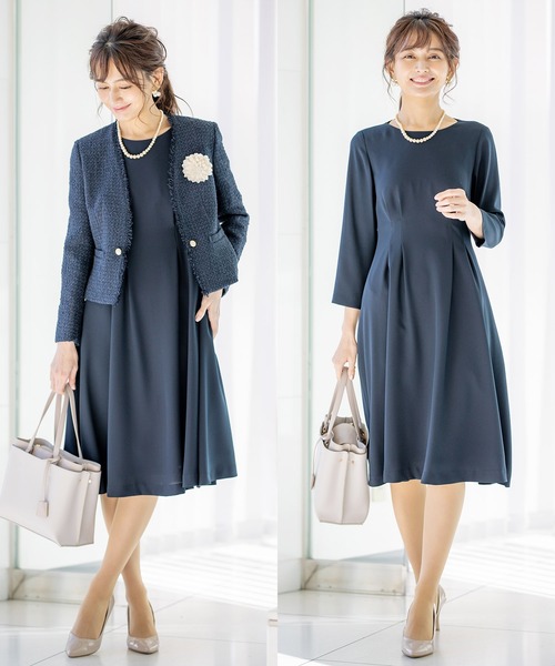 マザー セレモニースーツ 2点セット カラーミックスツィードカラーレスジャケット タックデザインワンピース スーツセット White Joola ホワイトジョーラ のファッション通販 Zozotown