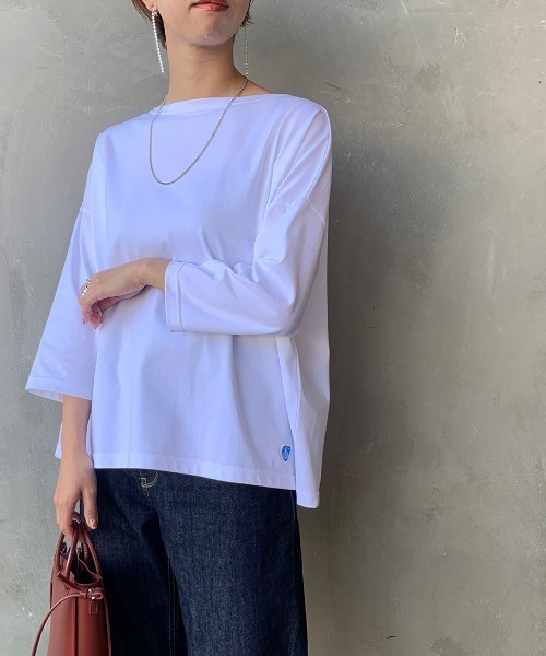 ORCIVAL（オーシバル）の「【Lala Begin 2・3月号掲載】[ORCIVAL/オーシバル] 別注7分袖ボートネックワイドTシャツ（Tシャツ/カットソー・レディース・ホワイト/ブラック/ホワイト×ブラック/ホワイト×ライトグレー/グレイッシュベージュ・F）」の15枚目の写真