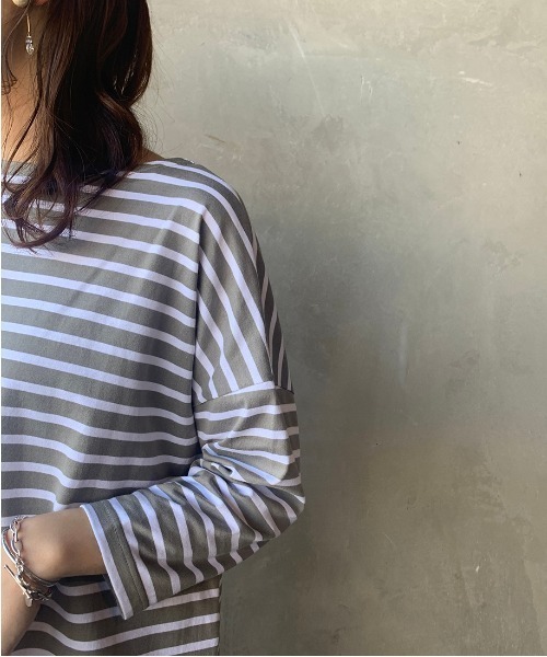 ORCIVAL（オーシバル）の「【Lala Begin 2・3月号掲載】[ORCIVAL/オーシバル] 別注7分袖ボートネックワイドTシャツ（Tシャツ/カットソー・レディース・ホワイト/ブラック/ホワイト×ブラック/ホワイト×ライトグレー/グレイッシュベージュ・F）」の20枚目の写真