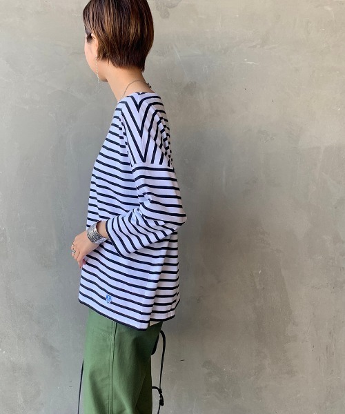 ORCIVAL（オーシバル）の「【Lala Begin 2・3月号掲載】[ORCIVAL/オーシバル] 別注7分袖ボートネックワイドTシャツ（Tシャツ/カットソー・レディース・ホワイト/ブラック/ホワイト×ブラック/ホワイト×ライトグレー/グレイッシュベージュ・F）」の11枚目の写真