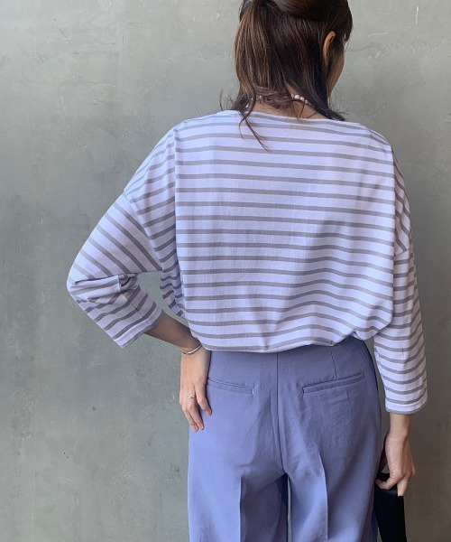 ORCIVAL（オーシバル）の「【Lala Begin 2・3月号掲載】[ORCIVAL/オーシバル] 別注7分袖ボートネックワイドTシャツ（Tシャツ/カットソー・レディース・ホワイト/ブラック/ホワイト×ブラック/ホワイト×ライトグレー/グレイッシュベージュ・F）」の10枚目の写真