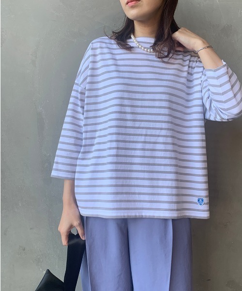 ORCIVAL（オーシバル）の「【Lala Begin 2・3月号掲載】[ORCIVAL/オーシバル] 別注7分袖ボートネックワイドTシャツ（Tシャツ/カットソー・レディース・ホワイト/ブラック/ホワイト×ブラック/ホワイト×ライトグレー/グレイッシュベージュ・F）」の9枚目の写真