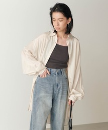 forksy. | 【forksy.】とろみ素材ビックシルエットレギュラーカラーチュニック丈シャツ(シャツ/ブラウス)