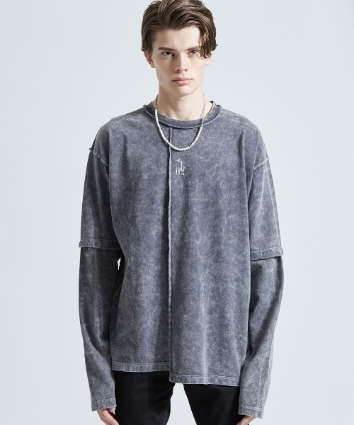 A‘gem 9（エージェムナイン）の「『A'GEM/9』ブリーチ加工2WAY L/S TEE ロングスリーブTシャツ（Tシャツ/カットソー・メンズ・チャコールグレー/ベージュ/ブルー・FREE）」の2枚目の写真