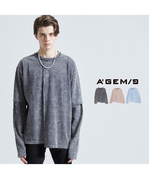 A‘gem 9（エージェムナイン）の「『A'GEM/9』ブリーチ加工2WAY L/S TEE ロングスリーブTシャツ（Tシャツ/カットソー・メンズ・チャコールグレー/ベージュ/ブルー・FREE）」の4枚目の写真