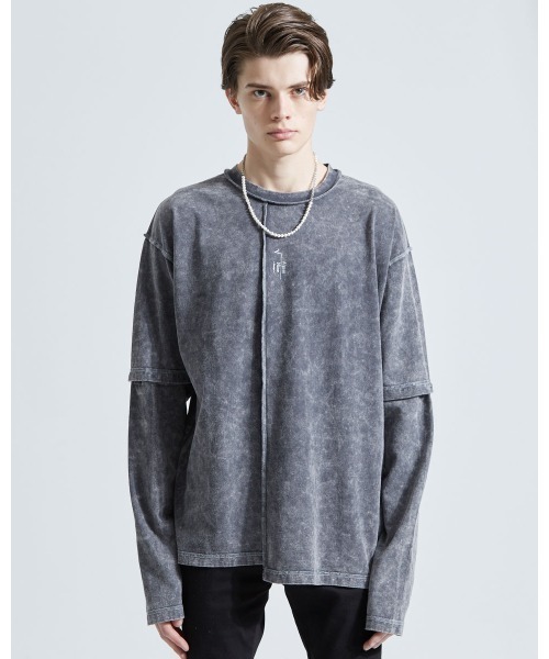 A‘gem 9（エージェムナイン）の「『A'GEM/9』ブリーチ加工2WAY L/S TEE ロングスリーブTシャツ（Tシャツ/カットソー・メンズ・チャコールグレー/ベージュ/ブルー・FREE）」の5枚目の写真