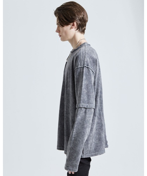 A‘gem 9（エージェムナイン）の「『A'GEM/9』ブリーチ加工2WAY L/S TEE ロングスリーブTシャツ（Tシャツ/カットソー・メンズ・チャコールグレー/ベージュ/ブルー・FREE）」の6枚目の写真