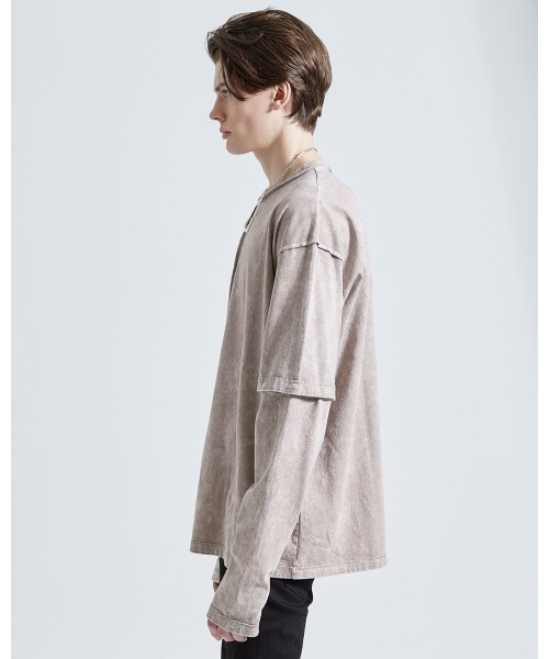 A‘gem 9（エージェムナイン）の「『A'GEM/9』ブリーチ加工2WAY L/S TEE ロングスリーブTシャツ（Tシャツ/カットソー・メンズ・チャコールグレー/ベージュ/ブルー・FREE）」の9枚目の写真