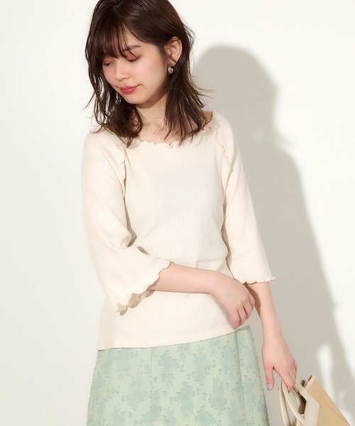 natural couture(ナチュラルクチュール)の「【WEB限定】ウエストリボンメロウタックルトップス(Tシャツ/カットソー・レディース・ブラック/アイボリー/ミント/モカ・FREE)」の8枚目の写真