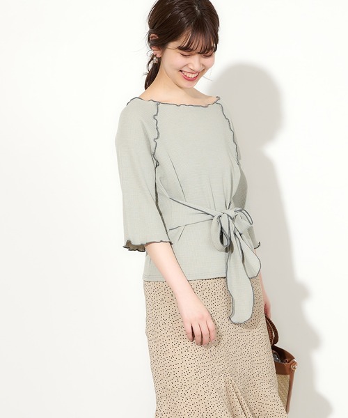 natural couture(ナチュラルクチュール)の「【WEB限定】ウエストリボンメロウタックルトップス(Tシャツ/カットソー・レディース・ブラック/アイボリー/ミント/モカ・FREE)」の12枚目の写真