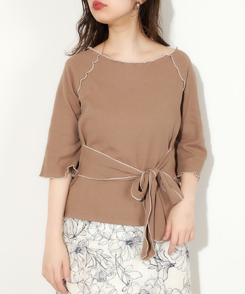 natural couture(ナチュラルクチュール)の「【WEB限定】ウエストリボンメロウタックルトップス(Tシャツ/カットソー・レディース・ブラック/アイボリー/ミント/モカ・FREE)」の19枚目の写真