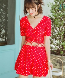 TeddyShop（テディショップ）の「レディース水着　レトロドットVネックビキニ+フリルスカート 3点セット（水着）」